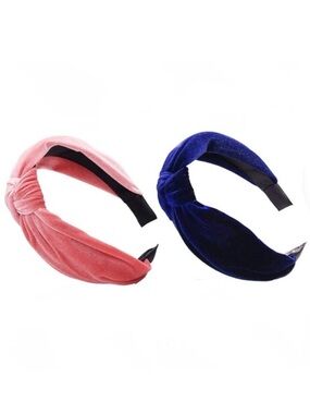 Velvet Velour Twist Knot Headbands Set of 2, Pink/Blue